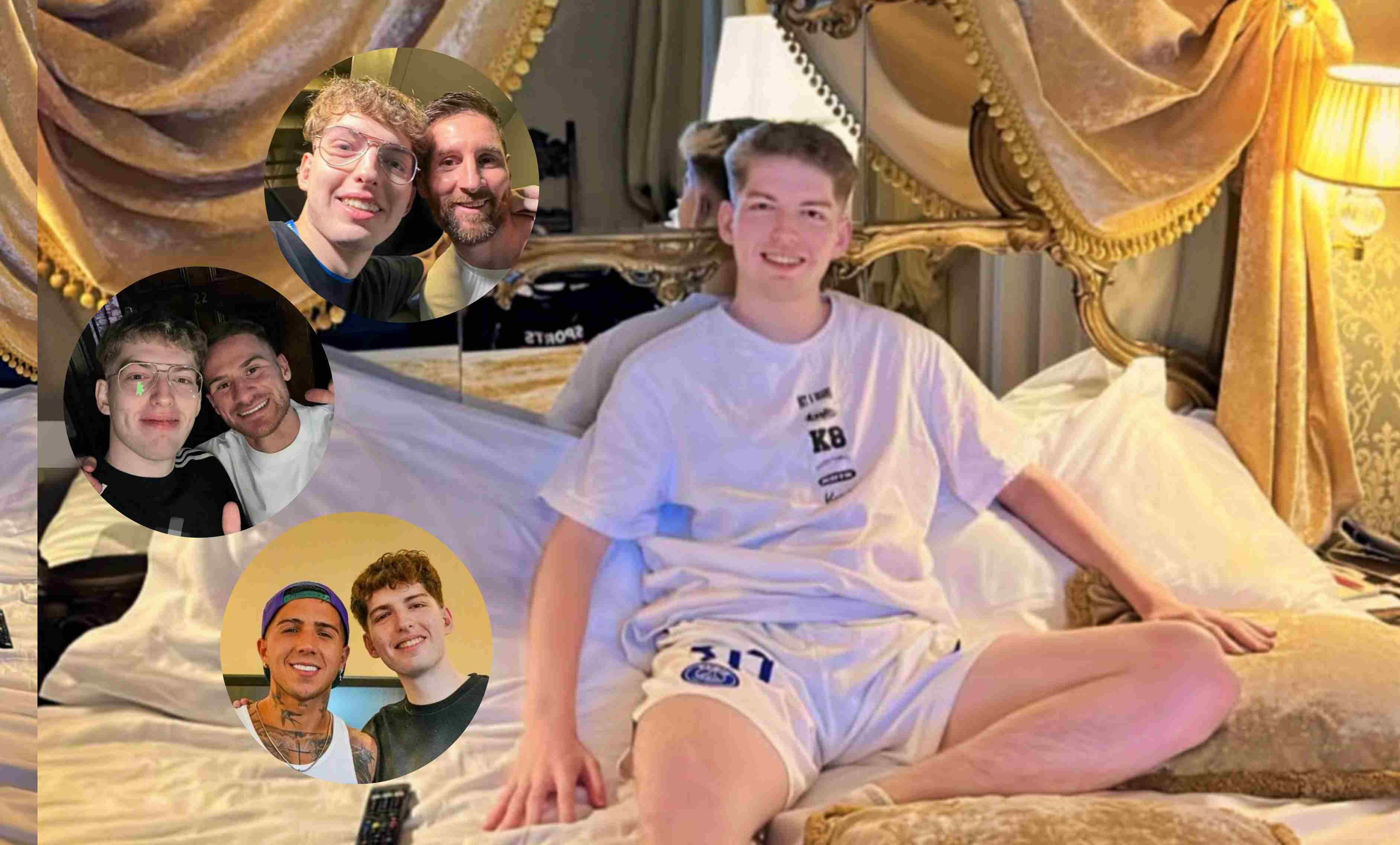 El streamer Davoos Xeneize, con Messi, con Alexis Mac Allister, y con Enzo Fernández.