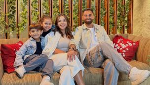 Lucas Trejo, su esposa e hijos