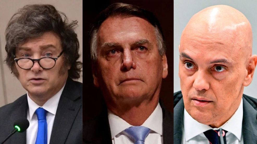 Javier Milei, Jair Bolsonaro y Alexandre de Moraes