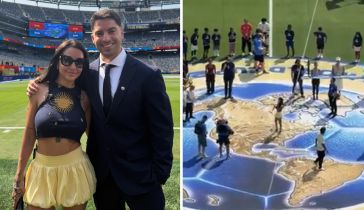 María Becerra en la prueba de sonida previa a la final del Mundial 2026