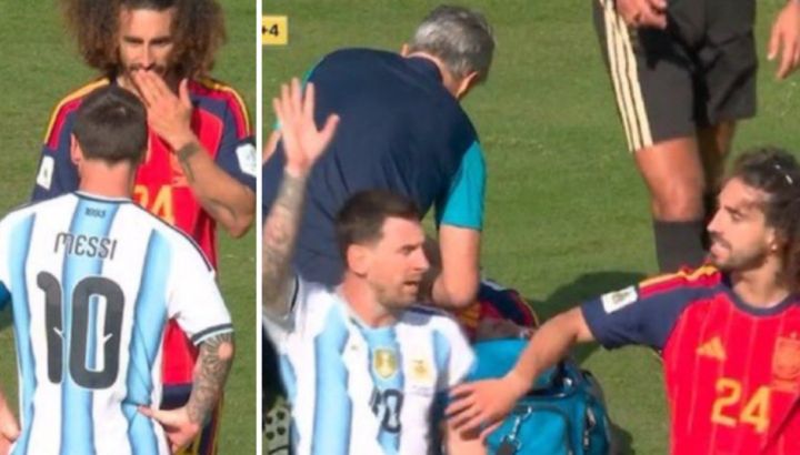 El video de Marc Cucurella tapándose la boca para hablarle a Lionel Messi que no recibió expulsión y causó indignación