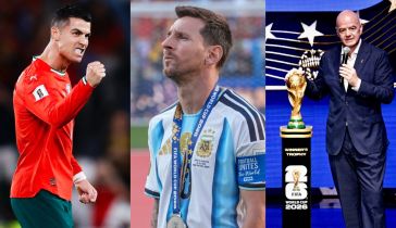 Cristiano Ronaldo, Lionel Messi y Gianni Infantino