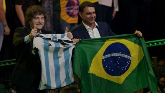 Javier Milei y Flavio Bolsonaro.