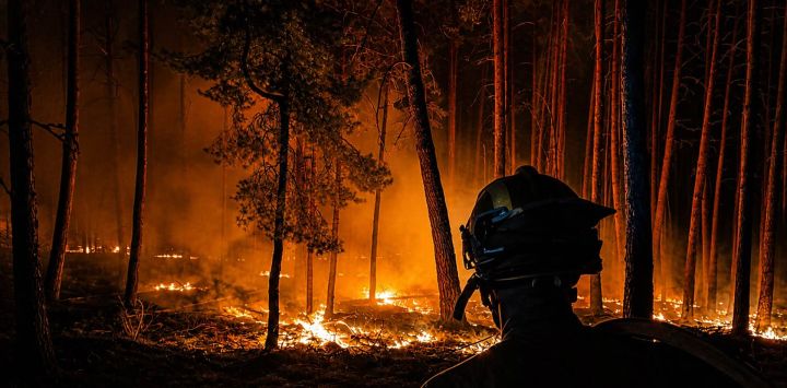 Esta fotografía, distribuida por la Unidad Militar de Emergencias (UME) de España, muestra a sus miembros combatiendo un incendio forestal en la zona de La Mierla, cerca de Guadalajara, a unos 100 kilómetros al norte de Madrid. El incendio, que se desató en La Mierla, cerca de Guadalajara, ha devastado más de 29.000 hectáreas y provocado la evacuación de varios cientos de personas.