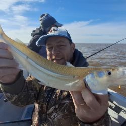 Durante las primeras horas, la bajante limitó la cantidad de piques, aunque los pocos pejerreyes capturados ya anticipaban el potencial del lugar, con ejemplares que oscilaron entre 35 y 40 cm.