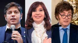 Axel Kicillof,  Cristina Kirchner y Javier Milei