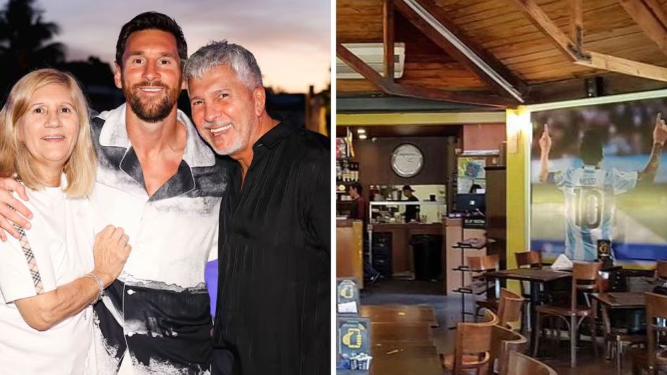 El bar de Jorge Messi en Rosario con un mural de Lionel Messi