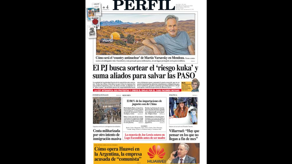 La tapa del Diario PERFIL del domingo 16 de agosto de 2026.