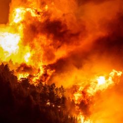 Esta fotografía muestra una zona boscosa envuelta en llamas durante un voraz incendio forestal cerca de la ciudad de Omis, a unos 30 kilómetros al sur de Split, Croacia. Los bomberos croatas lucharon durante la noche contra "uno de los peores" incendios forestales en la historia del país, según informaron las autoridades, mientras las llamas arrasaban viviendas y dejaban 19 heridos en la costa. Cientos de personas se vieron obligadas a evacuar las aldeas cercanas a Omis a medida que el fuego, que había comenzado en la localidad de Lokva Rogoznica, se extendía por las colinas circundantes. | Foto:MIROSLAV LELAS / AFP