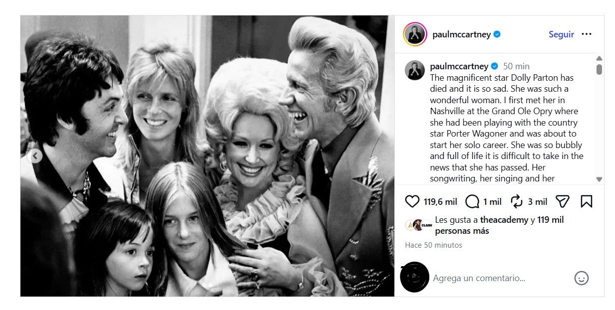 Paul McCartney publica un sentido mensaje sobre Dolly Parton tras su muerte, y cuenta cómo se conocieron | Exitoina