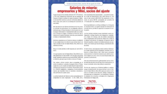Centrales sindicales rechazan oferta por salario mínimo
