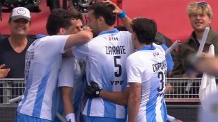 El festejo del gol de Los Leones ante Países Bajos en el Mundial de Hockey 2026.