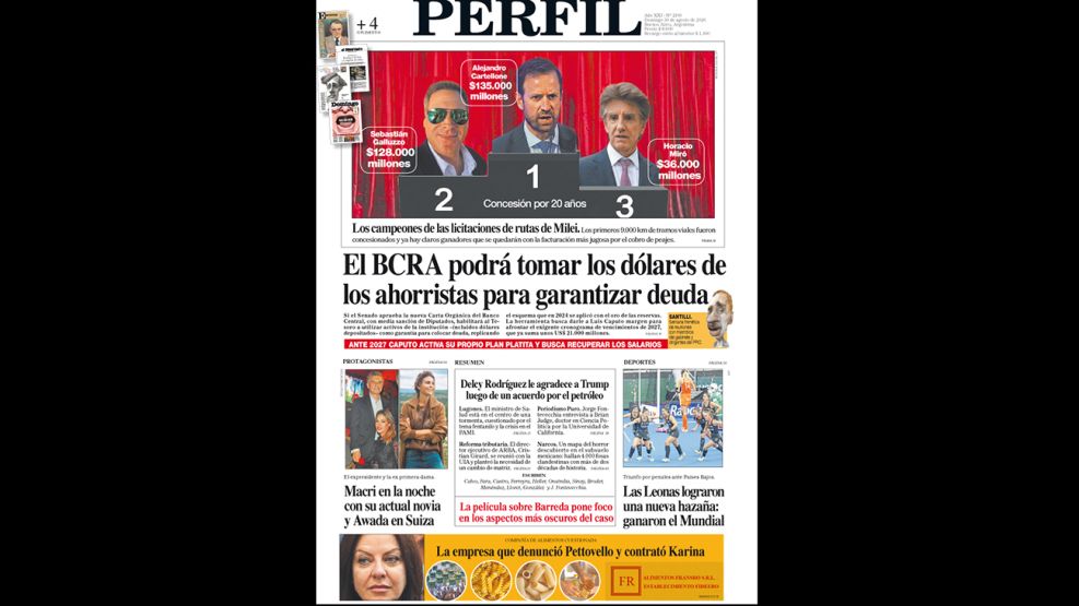 La tapa del Diario PERFIL del domingo 30 de agosto de 2026