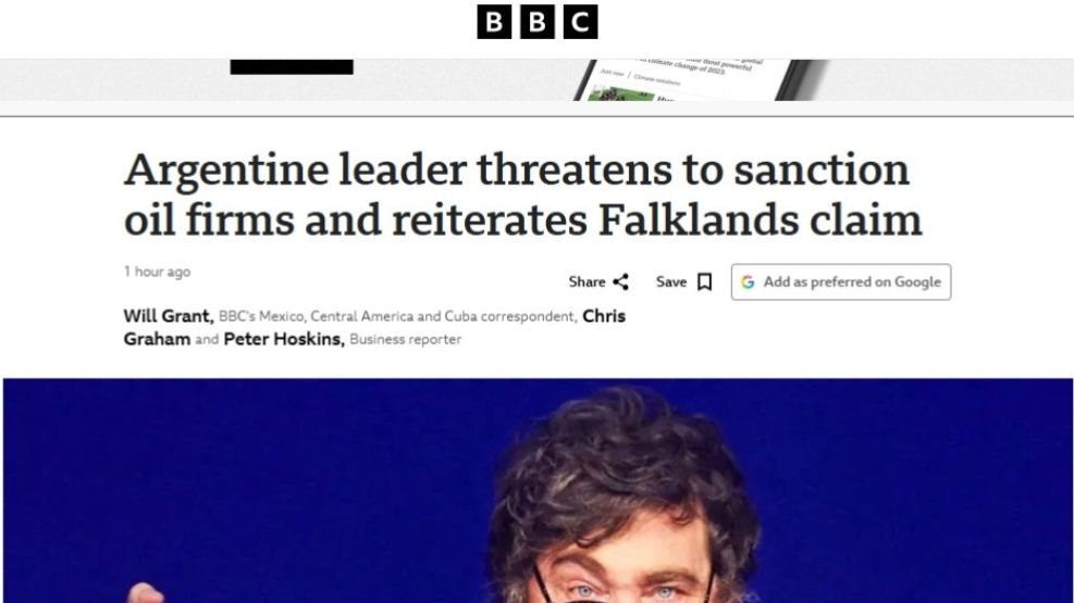 BBC sobre el discurso de Milei de Malvinas