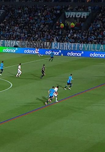 El trazado del gol anulado a Huracán en Córdoba