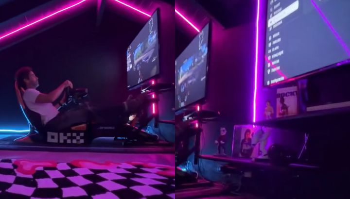 Luces de neón y simulador de carreras: Nicolás Cabré transformó su altillo en una impactante sala gamer estilo futurista