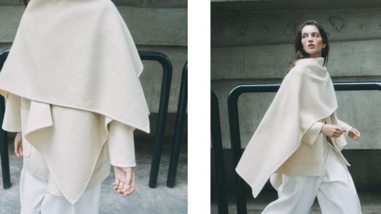 Ideas de look con poncho, chal y tapado para el cambio de estación de invierno a primavera