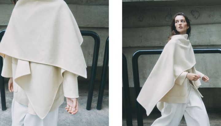 Ideas de look con poncho, chal y tapado para el cambio de estación de invierno a primavera