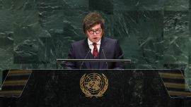 El presidente de Argentina, Javier Milei, interviene durante la 81.ª Asamblea General de las Naciones Unidas en la sede de la ONU en Nueva York.