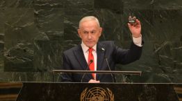 El primer ministro Benjamin Netanyahu dirigiéndose a la Asamblea General de las Naciones Unidas