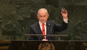 El primer ministro Benjamin Netanyahu dirigiéndose a la Asamblea General de las Naciones Unidas