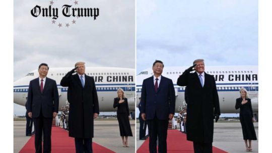 Trump habría falsificado una foto con Xi Jinping para ocultar un gesto de temor frente a un avión militar