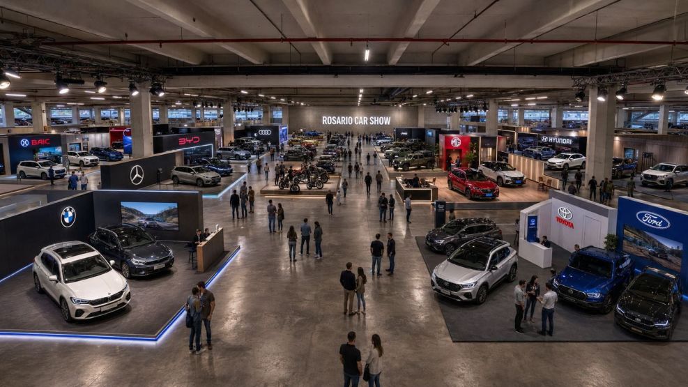 Vista panorámica del predio de 2 mil metros cuadrados en el Portal Rosario Shopping, que reúne a las principales marcas del mercado automotor en el primer salón del vehículo de la ciudad