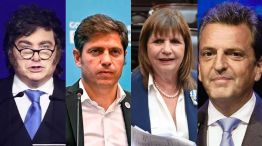 Javier Milei, Axel Kicillof, Patricia Bullrich y Sergio Massa