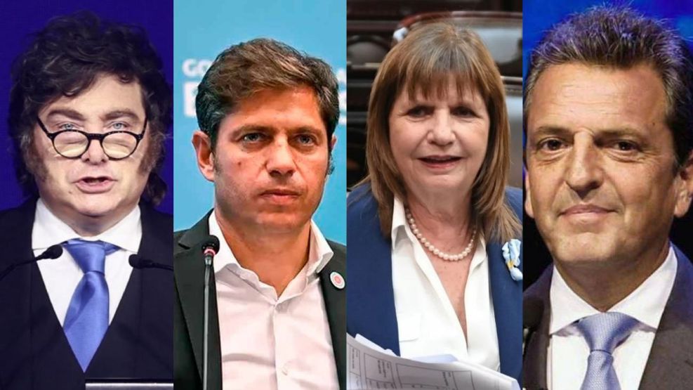 Javier Milei, Axel Kicillof, Patricia Bullrich y Sergio Massa