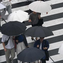 Unos peatones cruzan una calle con paraguas en el distrito de Shinjuku, en Tokio, Japón. | Foto:Toshifumi Kitamura / AFP