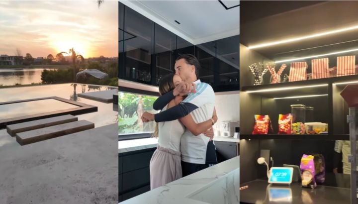 Cine con candy bar, chef privada y sunset de película: así son los días de Nicolás Tagliafico y Caro Calvagni en su casa de Argentina