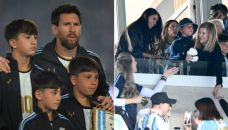 Antonela Roccuzzo y Celia Cuccittini, esposa y madre de Lionel Messi, y sus hijos antes del último partido del capitán en la Selección