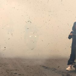 Unos conductores circulan entre el humo de un incendio en la localidad de Sungai Tabuk, en la regencia de Banjar (provincia de Kalimantan del Sur). Una bruma tóxica ha cubierto partes de Indonesia, Malasia y Singapur durante semanas, mientras Yakarta lucha por contener los incendios que han arrasado grandes extensiones de Borneo y Sumatra, propagando el humo por toda la región. | Foto:MUDA SAGALA / AFP