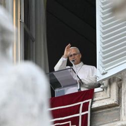 El Papa León XIV bendice a la multitud desde la ventana del palacio apostólico que da a la plaza de San Pedro, durante el rezo del Ángelus, un día después de su regreso al Vaticano tras una intervención quirúrgica para extirpar un tumor canceroso en su pulmón derecho. | Foto:Andreas Solaro / AFP