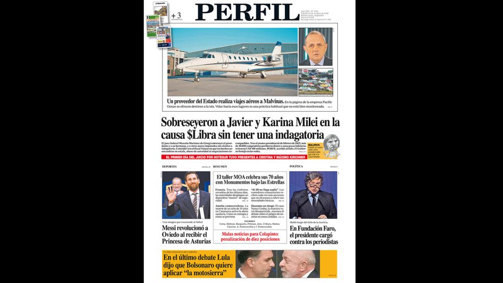 La tapa del Diario PERFIL del sábado 24 de octubre de 2026