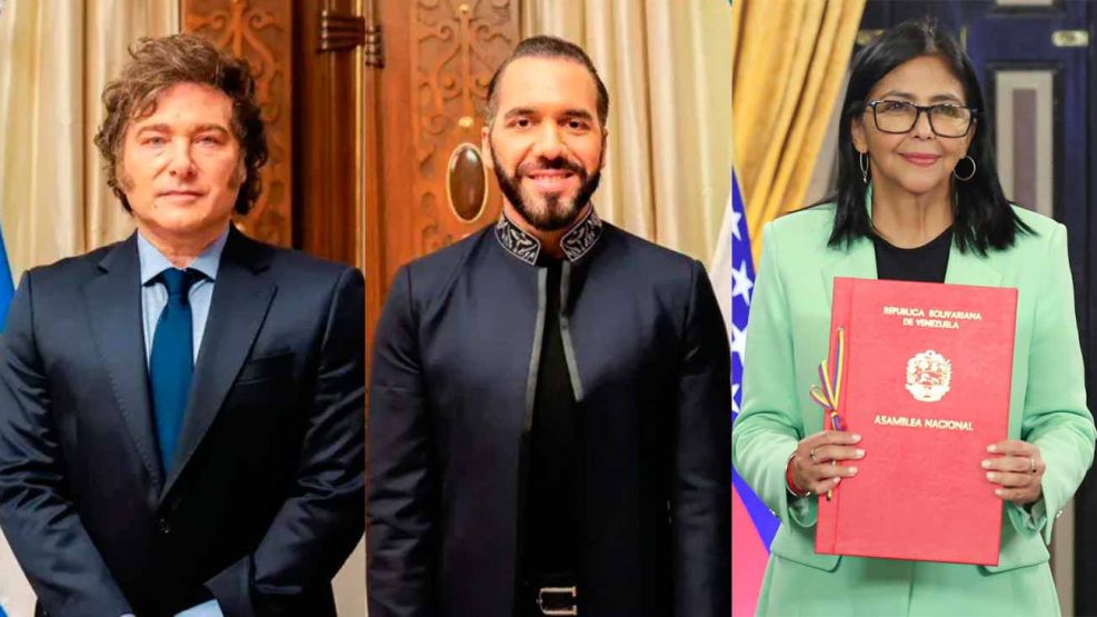 Javier Milei, Nayib Bukele y Delcy Rodríguez