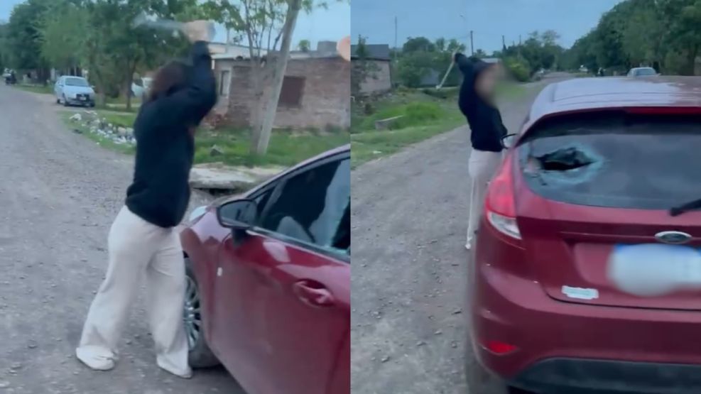 La mujer rompió cristales del vehículo con un palo