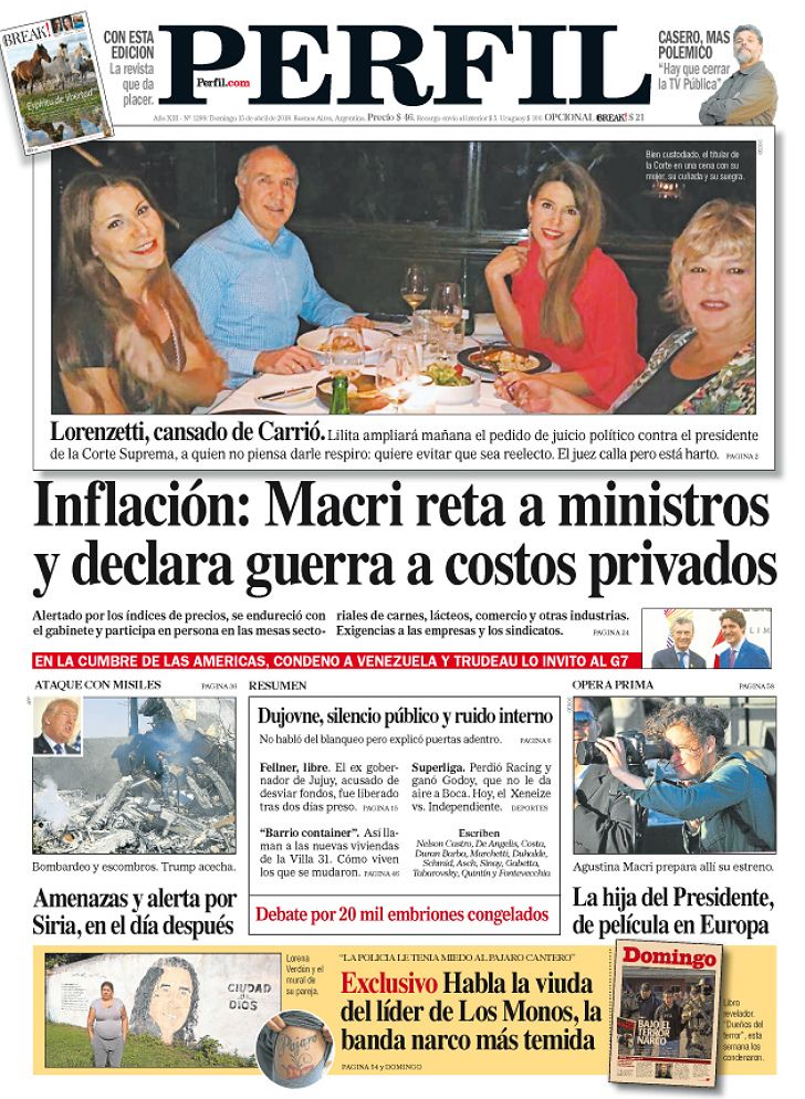 Portada del domingo 15 de abril de 2018