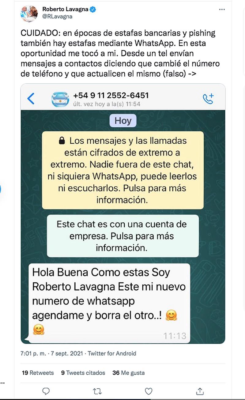 El mensaje de las estafas que difundió Roberto Lavagna