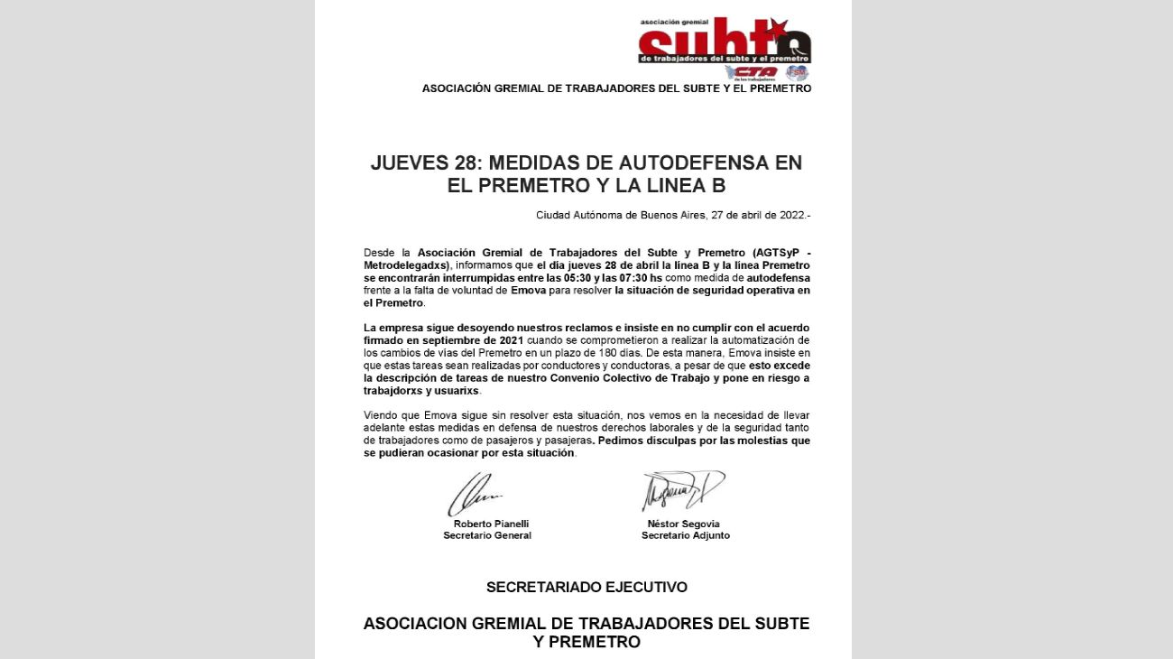 Comunicado Sindicato