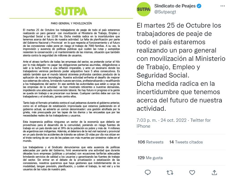 Comunicado del Sutpa
