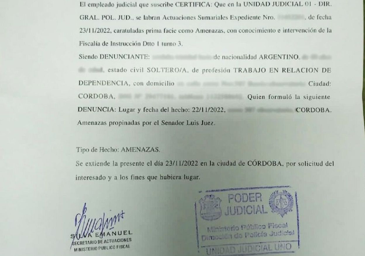 Denuncia contra Luis Juez