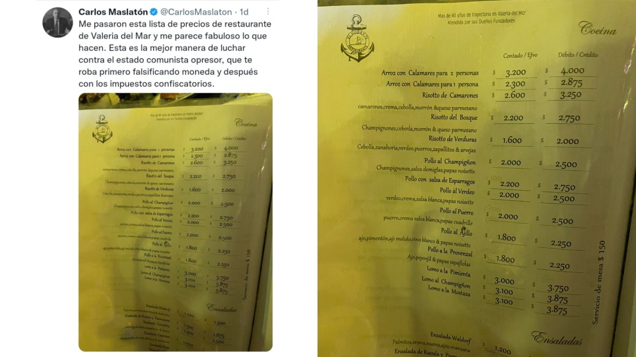 Polémica carta de precios