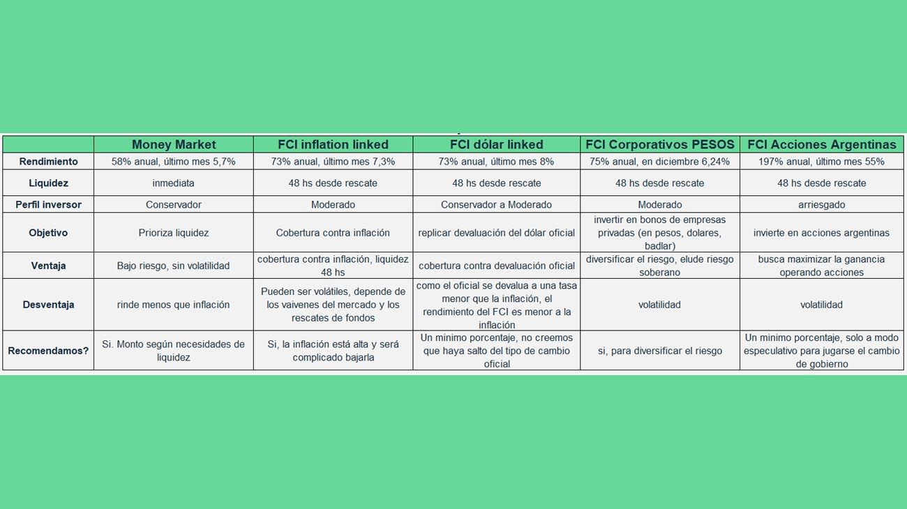 Alternativas de inversión en pesos y dólares.