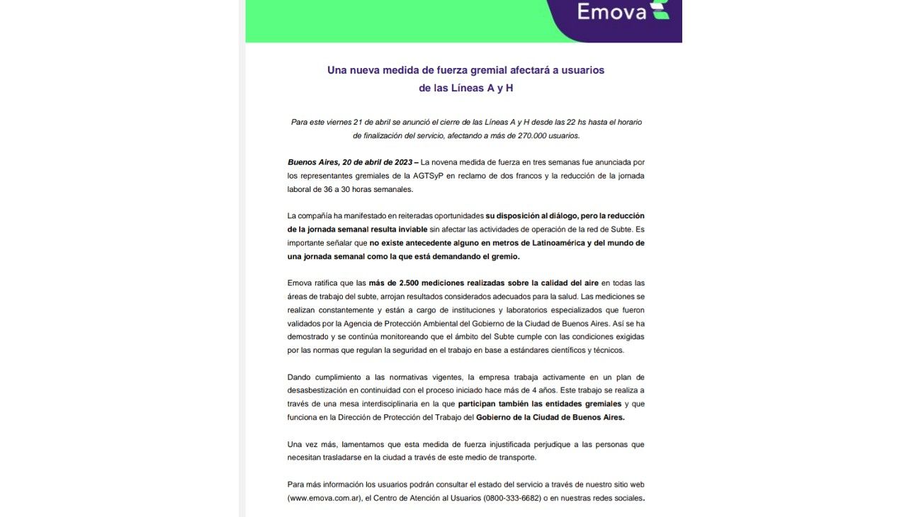 Comunicado EMOVA 21 de abril 2023