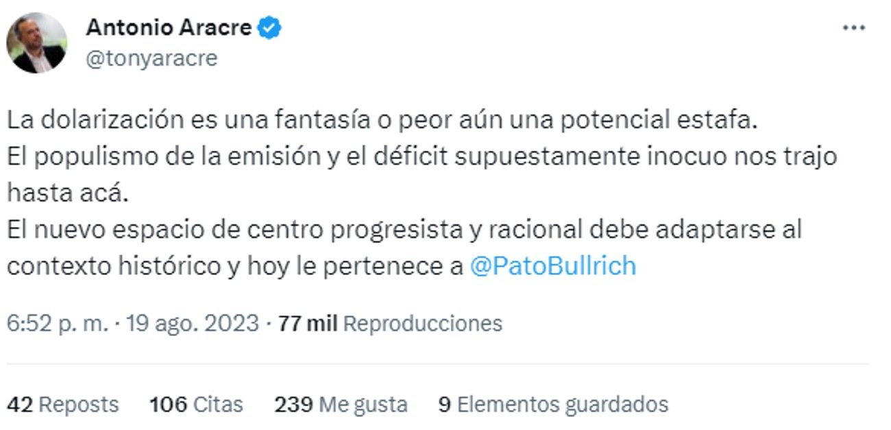 Tweet de Antonio Aracre 20230821