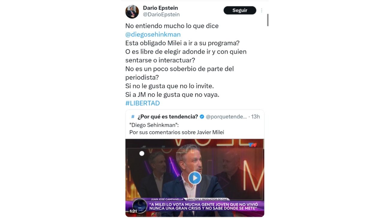 Tweet de Javier Milei