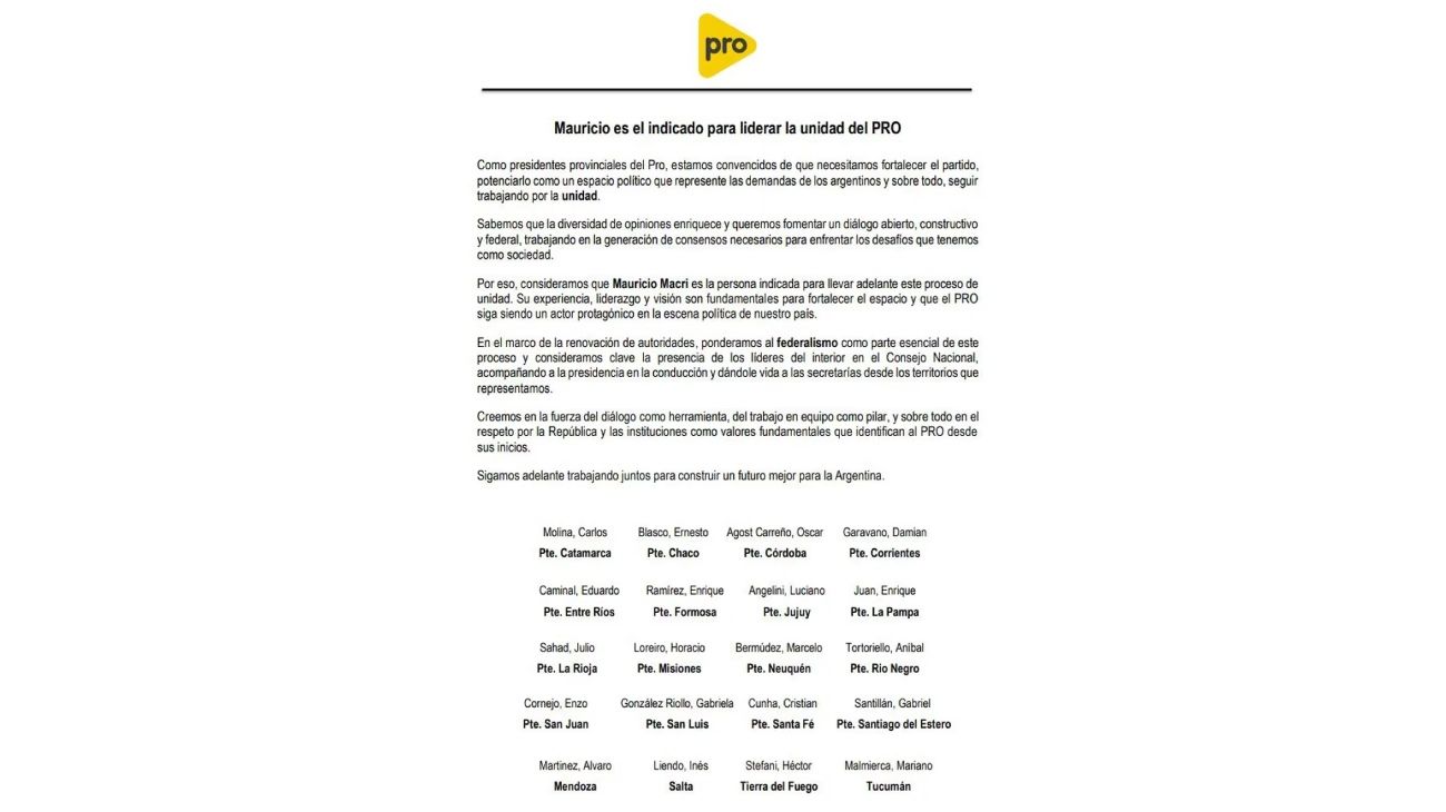 Carta de los dirigentes del PRO