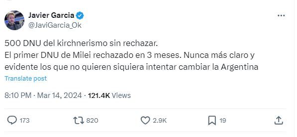 Javier Milei cuenta X