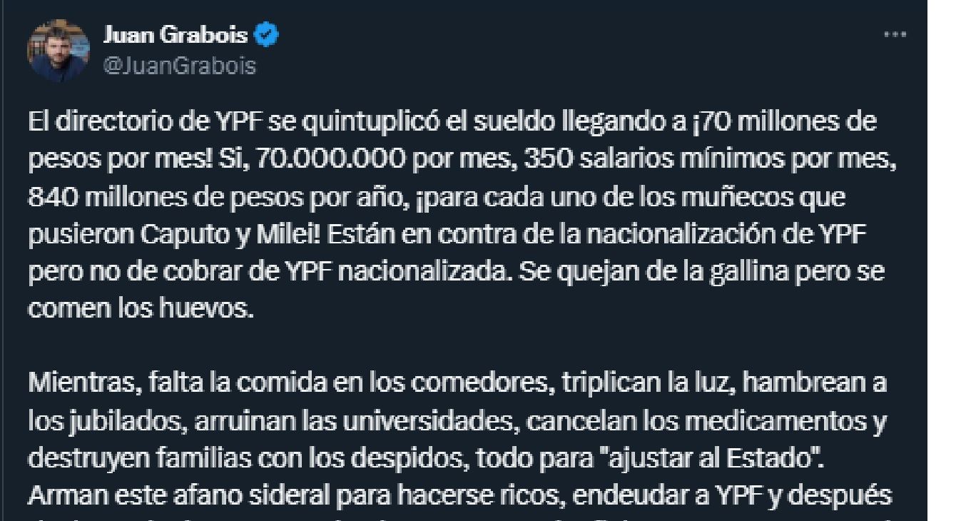 YPF se aumentó el sueldo a $70 millones